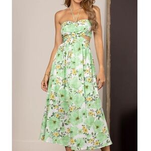 Hello Molly Green Floral Midi Dress
